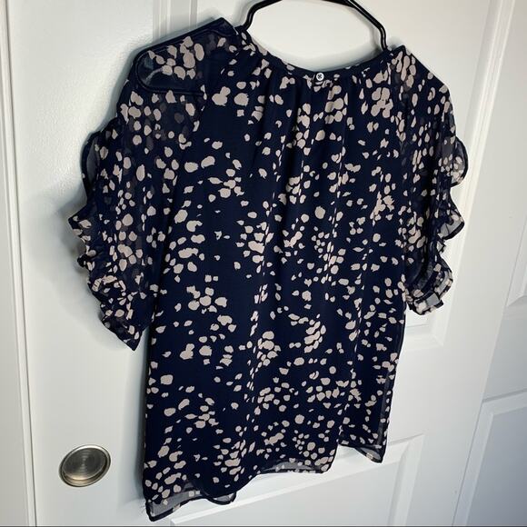 Madewell Memento Navy Blue Floral Ruffle Short Sleeve Top Size XS - Picture 8 of 9